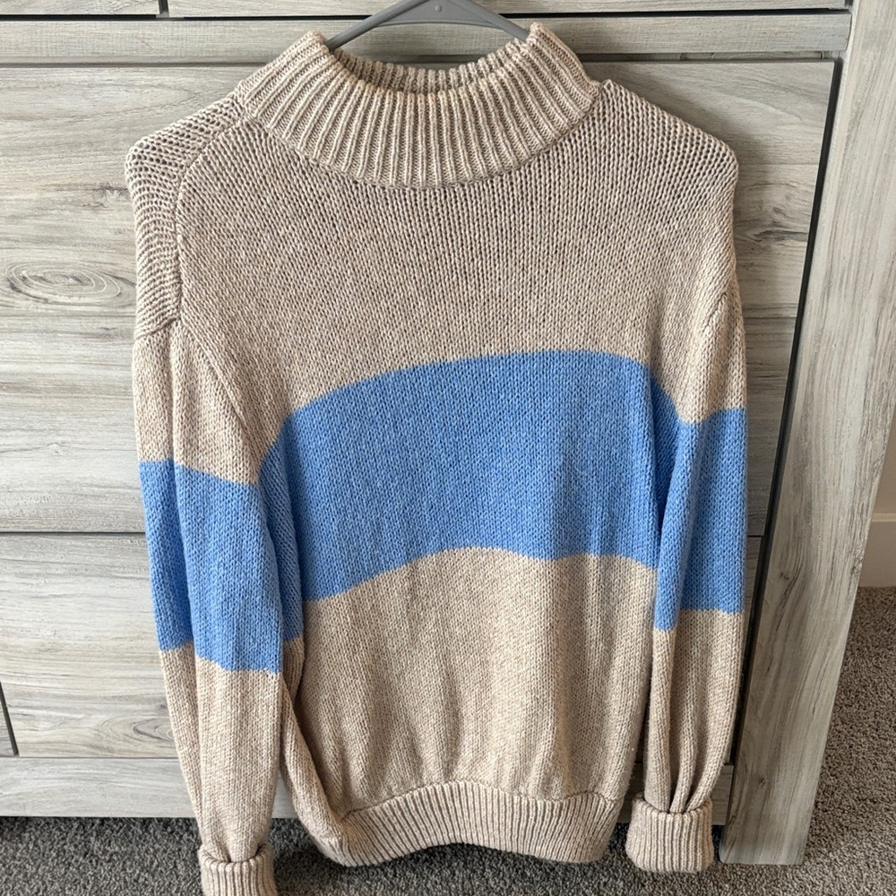 Aerie Turtleneck Sweater in Beige and Blue